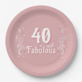 40 und fabelhaftes Foliage Pink 40. Geburtstag Pappteller (Vorderseite)