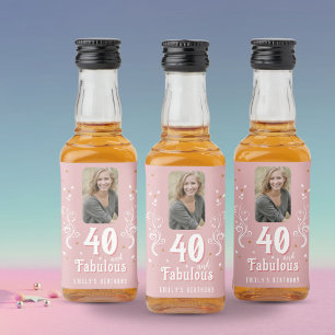 40 und fabelhaftes Foliage Pink Foto 40. Geburtsta Alkoholflaschenetikett