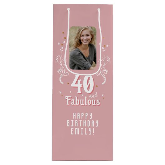 40 und fabelhaftes Foliage Pink Foto 40. Geburtsta Geschenktüte Für Weinflaschen (Vorderseite)