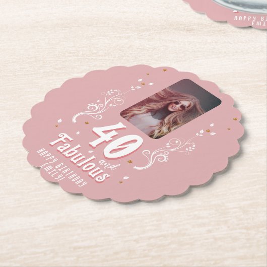 40 und fabelhaftes Foliage Pink Foto 40. Geburtsta Untersetzer (angewinkelt)