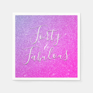 40 und fabelhaftes Geburtstags-Rosa - lila Glitzer Serviette