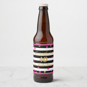 40 und fabelhaftes Hot Pink Schwarz-weiß Gold Bierflaschenetikett