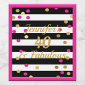 40 und fabelhaftes Hot Pink Schwarz-weiß Gold Weinetikett (Einzelnes Label)