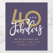 40 und fabelhaftes lila Gold Weinetikett (Einzelnes Label)