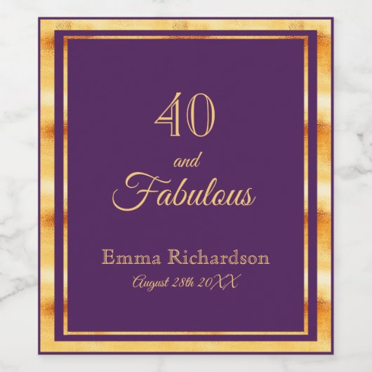 40 und fabelhaftes lila Gold Weinetikett (Einzelnes Label)