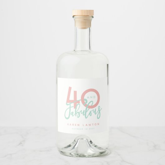 40 und fabelhaftes Rosa Alkoholflaschenetikett (Vorderseite)