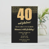 40 und fabelhaftes Schwarz und Gold 40. Einladung (Stehend Vorderseite)