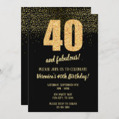 40 und fabelhaftes Schwarz und Gold 40. Einladung (Vorne/Hinten)