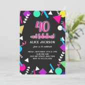 40 und Fabulous Black Retro Geburtstag Einladung (Stehend Vorderseite)