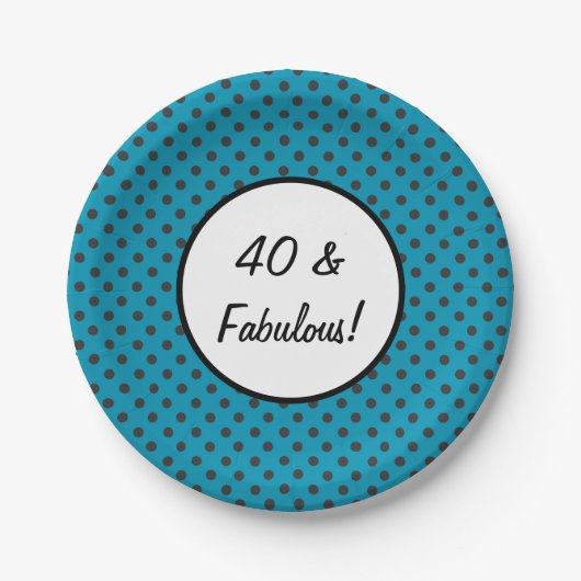 40 und Fabulous Blue Polka Dots Pappteller (Vorderseite)