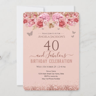 40 und Fabulous Erwachsenen Geburtstag Pink Einlad Einladung