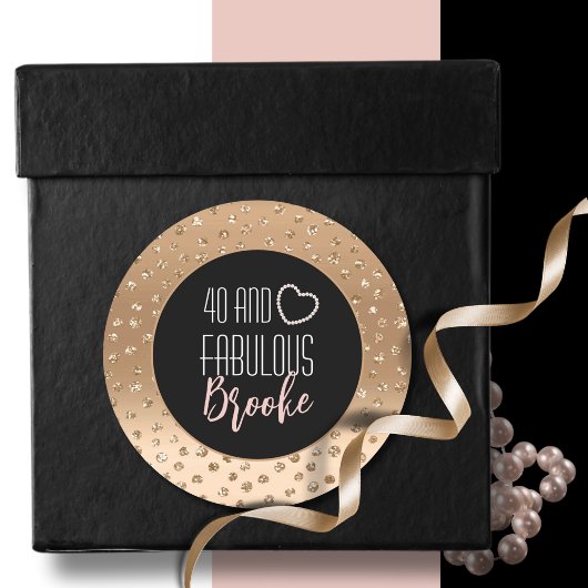 40 und fabulous Girly Glam Chic Gold Black Blush Runder Aufkleber