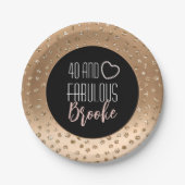 40 und fabulous Girly Stylish Gold Black Blush Pappteller (Vorderseite)