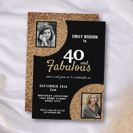 40 und fabulous Gold Glitzer 2 Foto 40. Geburtstag Einladung
