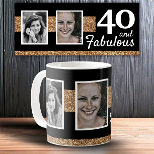 40 und fabulous Gold Glitzer 2 Foto 40. Geburtstag Kaffeetasse