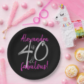 40 und Fabulous Pink und Black Personalisiert Pappteller (Party)