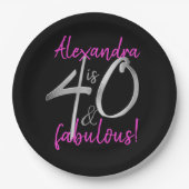 40 und Fabulous Pink und Black Personalisiert Pappteller (Vorderseite)