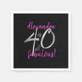 40 und Fabulous Pink und Black Personalisiert Serviette (Vorderseite)