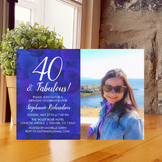 40 und Fabulous Royal Blue Foto Birthday Party Einladung