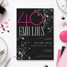 40 und Fabulous Schwarz Rosa Glam Glitzer Geburtst