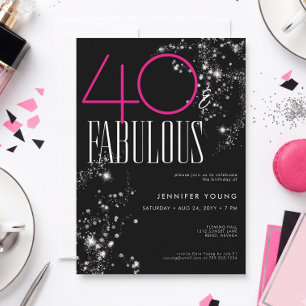 40 und Fabulous Schwarz Rosa Glam Glitzer Geburtst Einladung