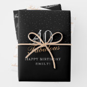 40 und Fabulous Script Modernes Schwarzes 40. Gebu Geschenkpapier Set (Beispiel)