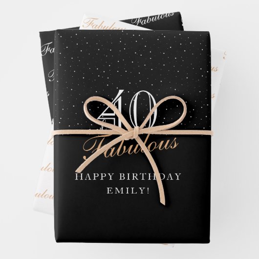40 und Fabulous Script Modernes Schwarzes 40. Gebu Geschenkpapier Set (Beispiel)