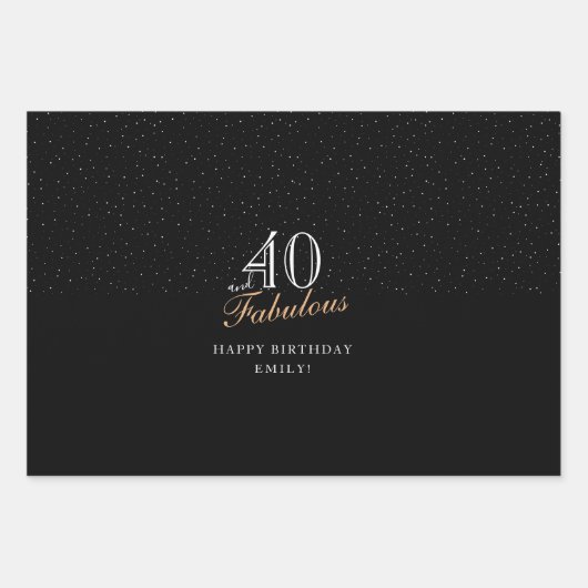 40 und Fabulous Script Modernes Schwarzes 40. Gebu Geschenkpapier Set (Vorderseite)