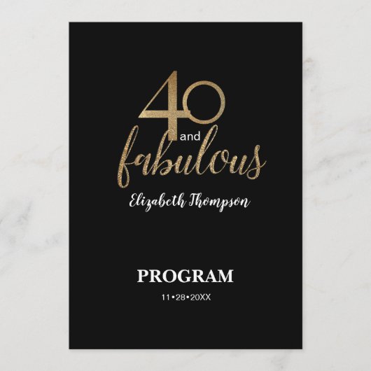 40 und fantastisch 40. Geburtstag Gold Glitter Sch Programm (Vorderseite)