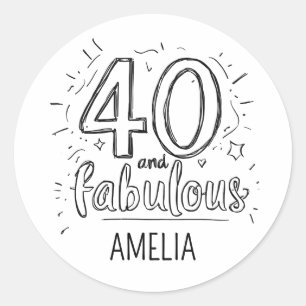 40 und Fantastisch Doodle Alles Gute zum Geburtsta Runder Aufkleber