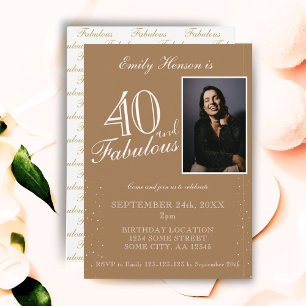 40 und Fantastisch Elegantes Beige Foto Geburtstag Einladung