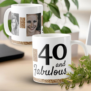40 und fantastisch Gold Glitter 2 Foto 40. Geburts Kaffeetasse