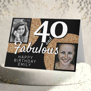 40 und Fantastisch Gold Glitter 2 Foto 40. Geburts Karte