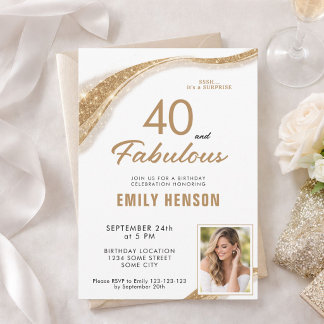 40 und Fantastisch Gold Glitter 40. Geburtstag Einladung