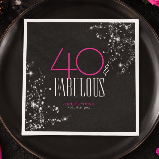 40 und fantastisch Schwarzer Rosa Glamour Funkelnd Serviette