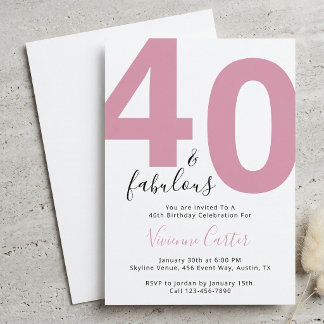 40 und Fantastisch Skript Rosa 40. Geburtstagsfeie Einladung