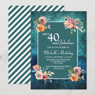40 und fantastische Geburtstagsfeier Teal Pink Flo Karte