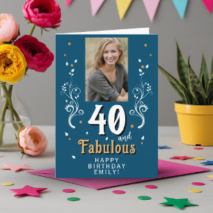40 und fantastisches Laubwerk 40. Geburtstagsfoto  Karte