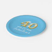 40 und herrlicher Geburtstag blau Pappteller (Schrägansicht)