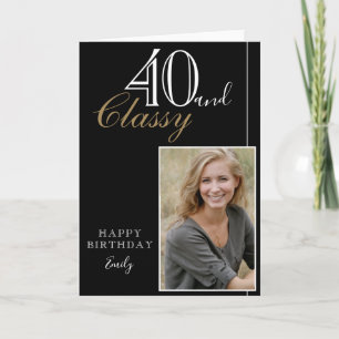 40 und klassisch Elegante schwarze Geburtstagsfoto Karte