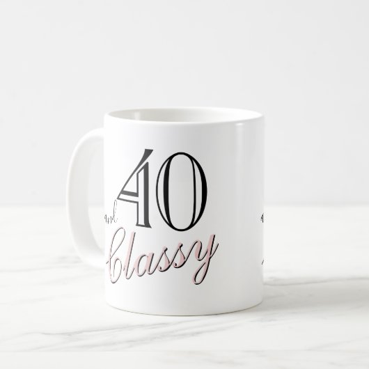 40. und klassische Black Elegant Pink Script Gebur Kaffeetasse (Vorderseite Links)