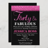 40 und rosa Glitter der fabelhaften Einladung (Vorne/Hinten)