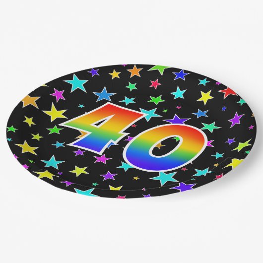 40. Veranstaltung: Fett, Spaß, farbiger Regenbogen Pappteller (Schrägansicht)