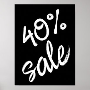 40 % Verkaufszeichen, 18x24 Schwarz und Weiß Verka Poster