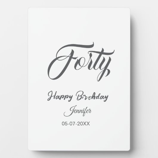 40. vierzigster Buchstabe Geburtstag Name Datum Ja Fotoplatte (Vorderseite)