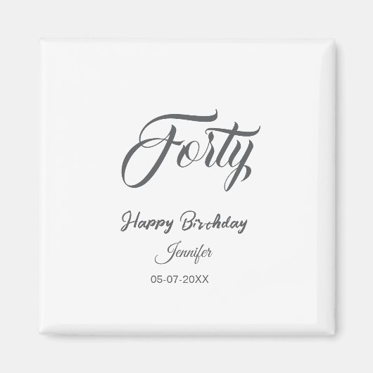 40. vierzigster Buchstabe Geburtstag Name Datum Ja Magnet (Vorne)