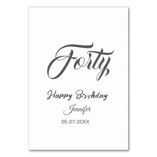 40. vierzigster BuchstabeGeburtstag Name Datum Jah Tischnummer (Vorderseite)