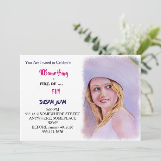 40 WAS & Fun Summer Hat Einladung (Stehend Vorderseite)