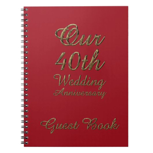 40. Wedding Anniversary Gästebuch Gold Ruby Notizblock (Vorderseite)