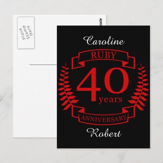 40. Wedding ANNIVERSARY RUBY Postkarte (Vorne/Hinten)